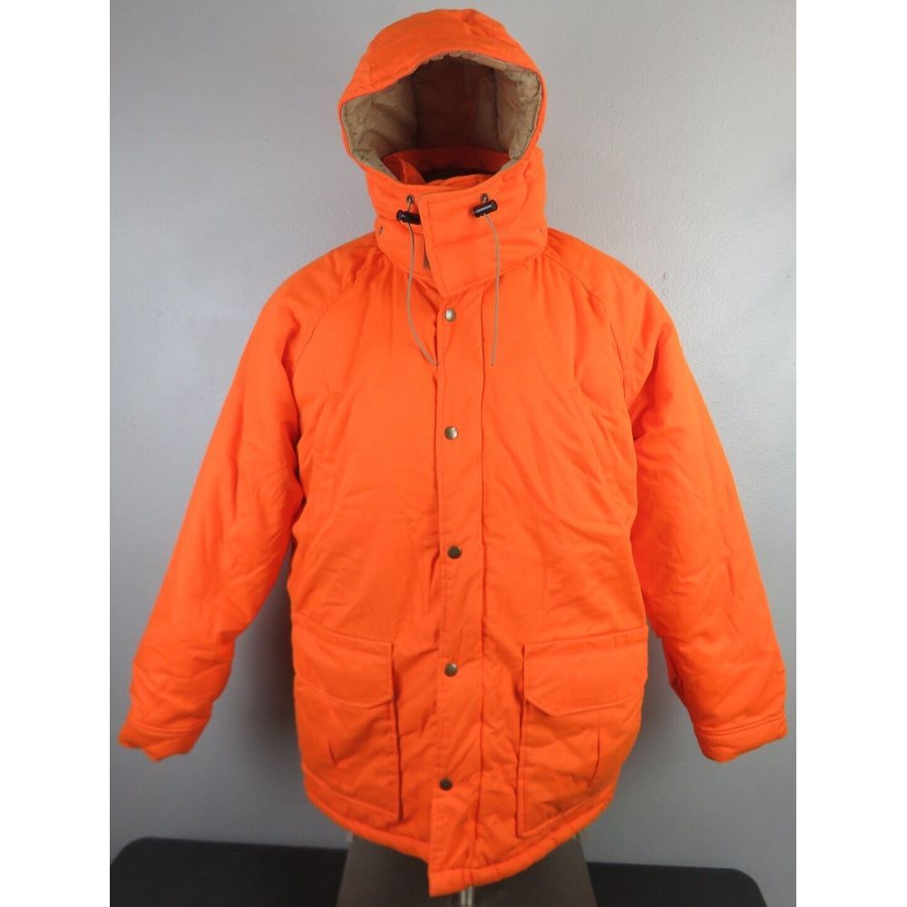 Mens Canvasback Hunting Jacket Vintage Orange Safety Full Zip Hooded Size L